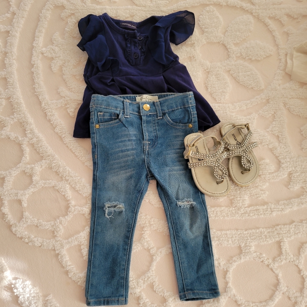 Girls Outfit 3 piece 12 month Jeans Top Sandles